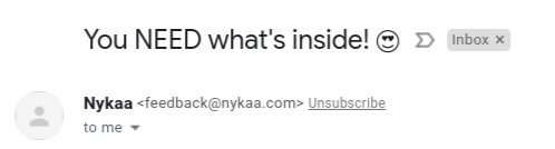 Nykaa - using curiosity in email subject line